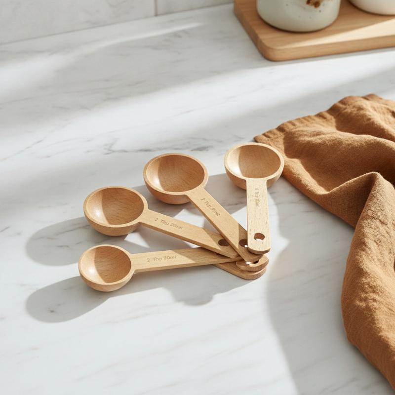 Kitchen Baking Gifts - Ahşap Ölçüm Kaşığı 7.5-45ML Taşınabilir Kayın